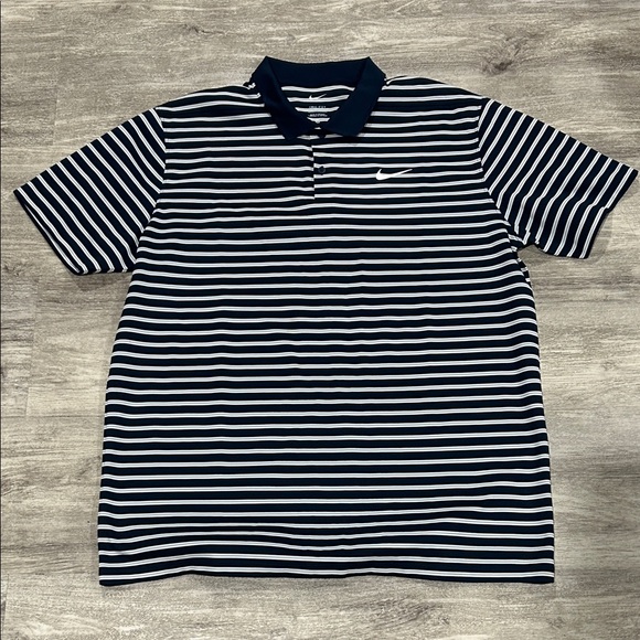 Nike Men's Navy and White Striped Polo Shirt slightly worn - Picture 1 of 4